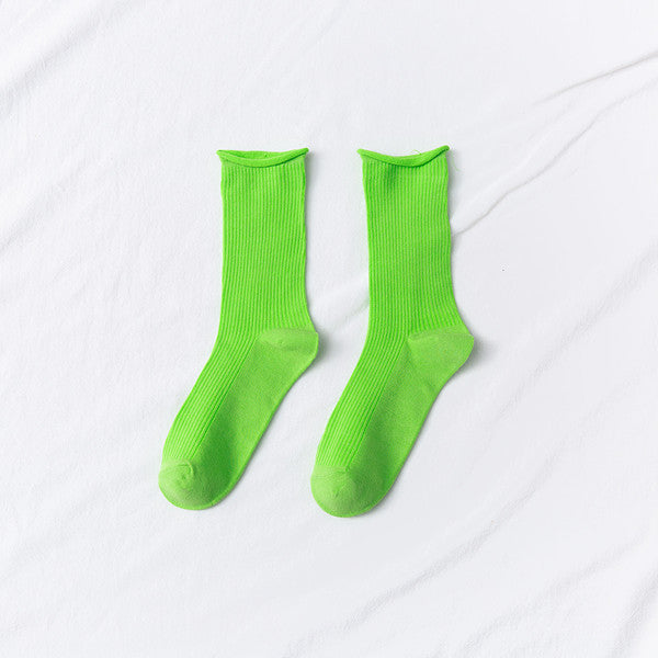 Women's Mid-tube Socks Thin Candy Color Rolled Edge Cotton