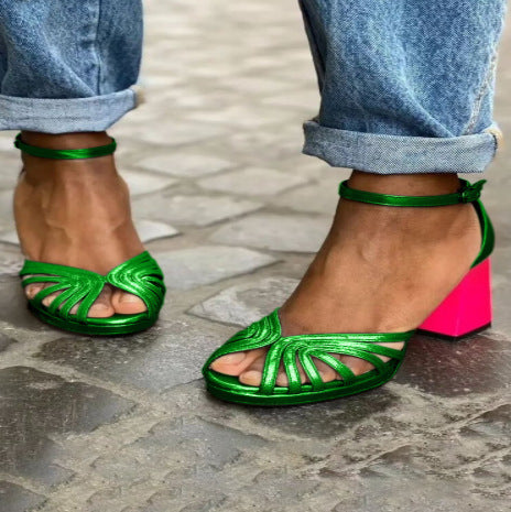 Women's High Heel Fashion Peep Toe Buckle Sandals