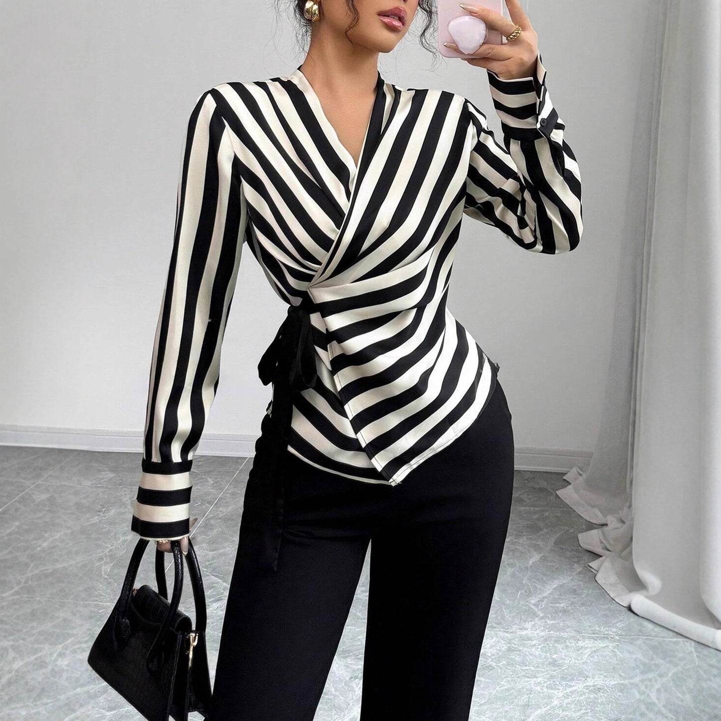 Womens Casual Striped Long-sleeve Shirt