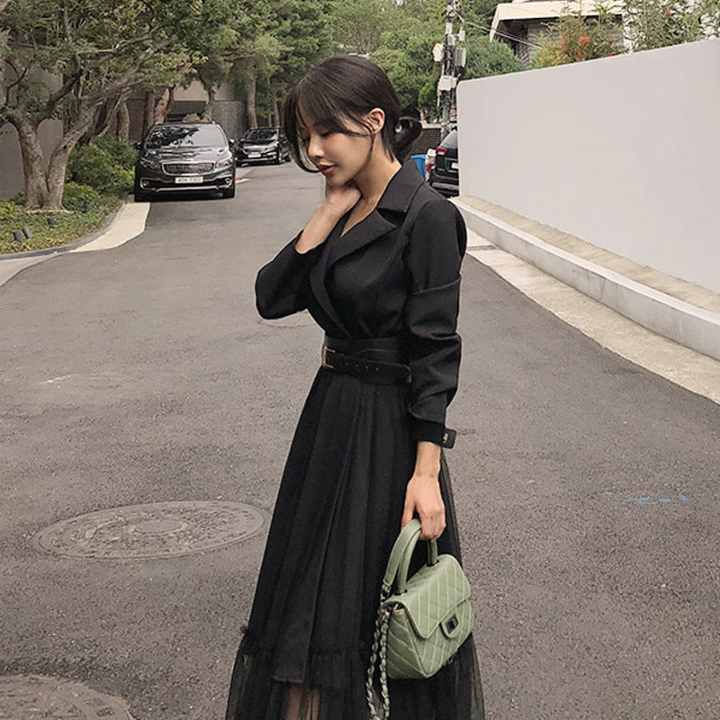 Fashionable Stitching A-line Mesh Dress