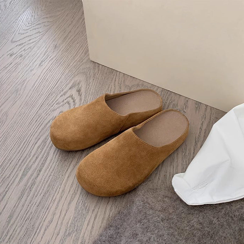 Soft And Genuine Leather Surface Slip-on Thick-soled Large Toe Half Slippers