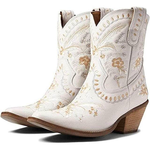 Plus Size Chunky High Heel Embroidered Sleeve Ankle Boots