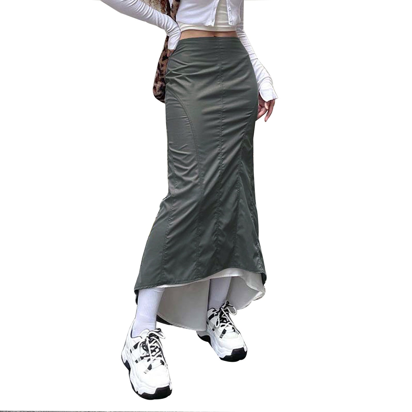 Casual Millennium Style Pleated Irregular Hip Bag Irregular Fishtail Skirt