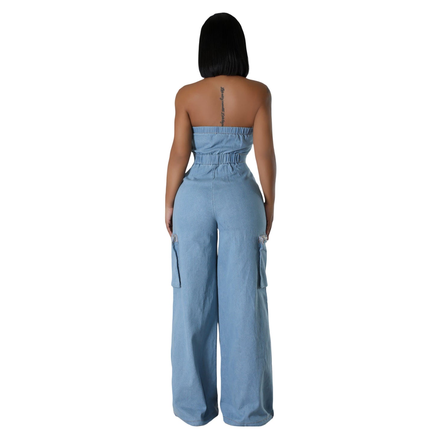 Casual And Fashionable Off-shoulder Jumpsuit For Women Slim-fit Denim Overalls
