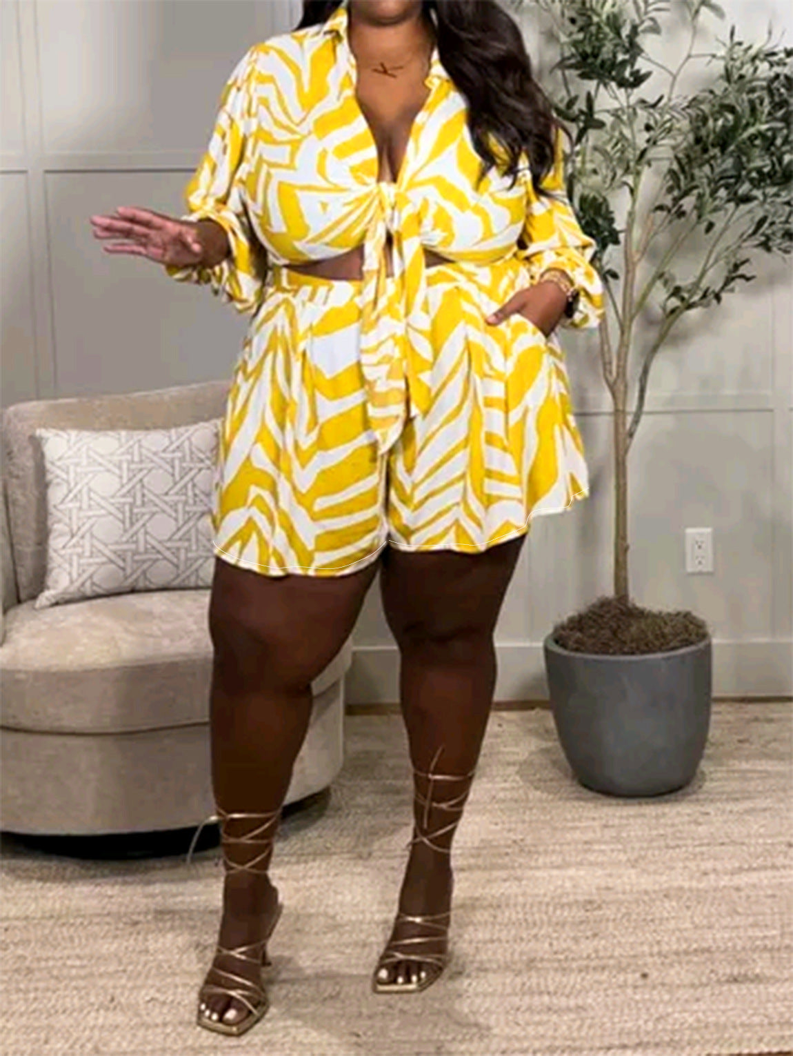 Sexy Print Plus Size Two-piece Vacation Set