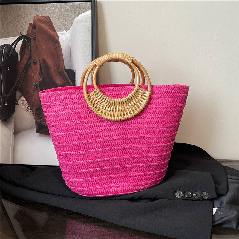 Seaside Ins Style Straw Bag Large Capacity Round Portable