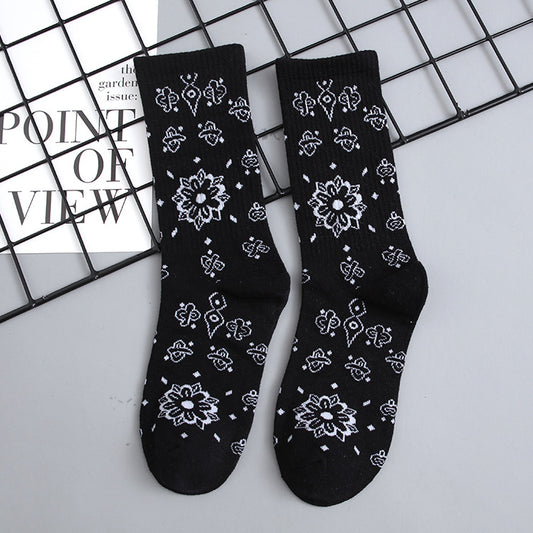 Mid Tube Socks Men's Stockings Cashew Flower
