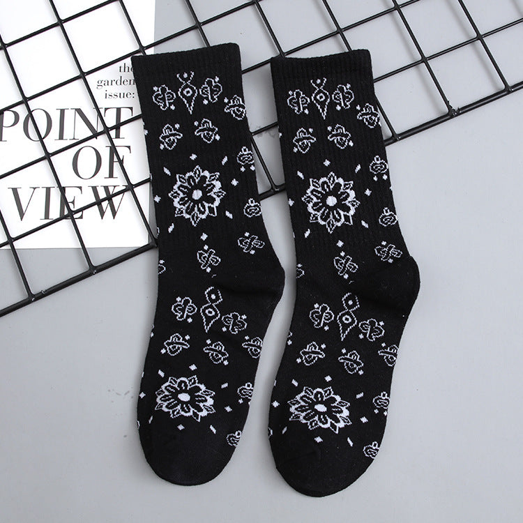 Mid Tube Socks Men's Stockings Cashew Flower