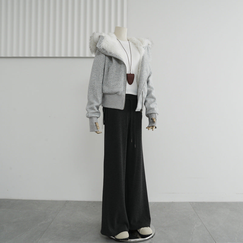 Hooded Fur Collar Twill Plush Liner Cotton Coat Jacket