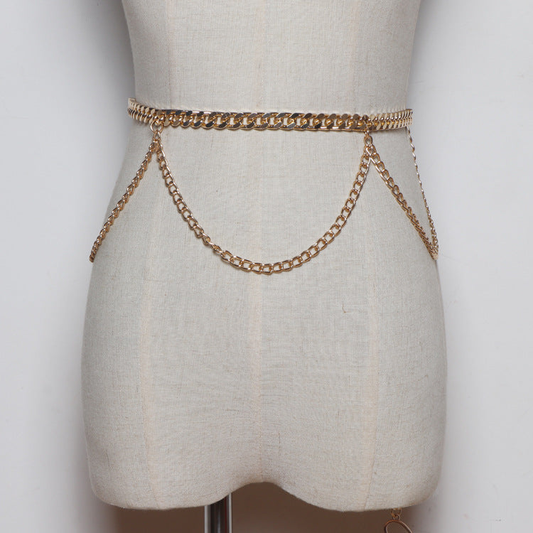 Simple And Versatile Decoration Small Leather Belt Fashion Belt Thin Metal Waist Chain