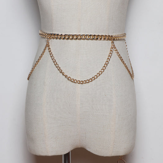 Simple And Versatile Decoration Small Leather Belt Fashion Belt Thin Metal Waist Chain