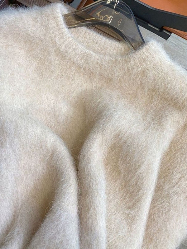 White Round Neck Thick Sweater For Women Loose And Idle Soft Glutinous