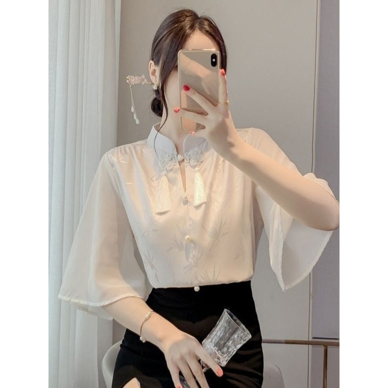 New Chinese Style Short Sleeve Shirt Women