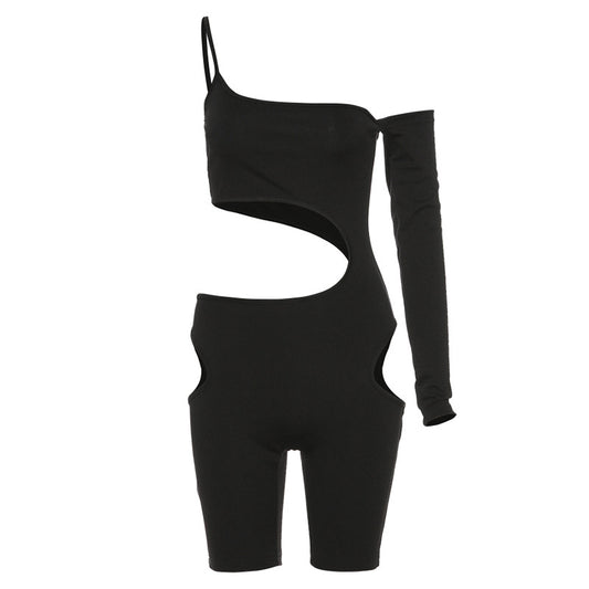 One-line Collar Sexy Hollow Fashion Slim Fit Shorts
