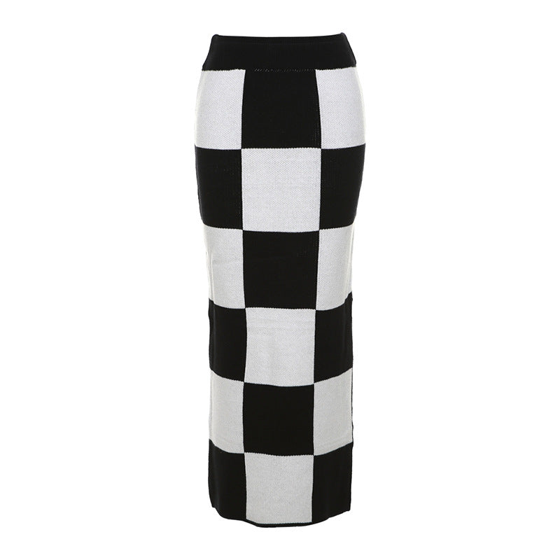 Fashion High Waist Figure Flattering Sheath Checkerboard Plaid Skirt For Women