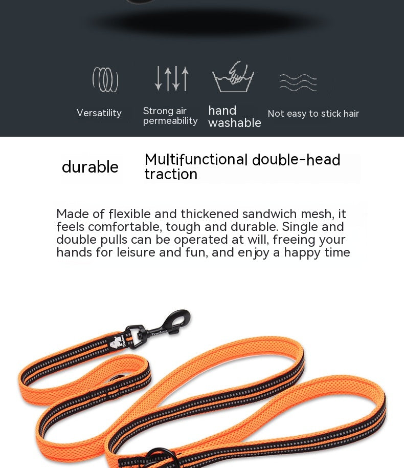 Pet Dog Multi-functional Hand Holding Rope Double-headed Outdoor Chain Crossbody Polyester Reflective