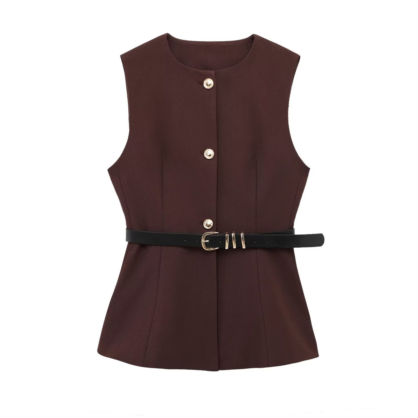 Women's Belt Simple Sleeveless Round Neck Vest Jacket