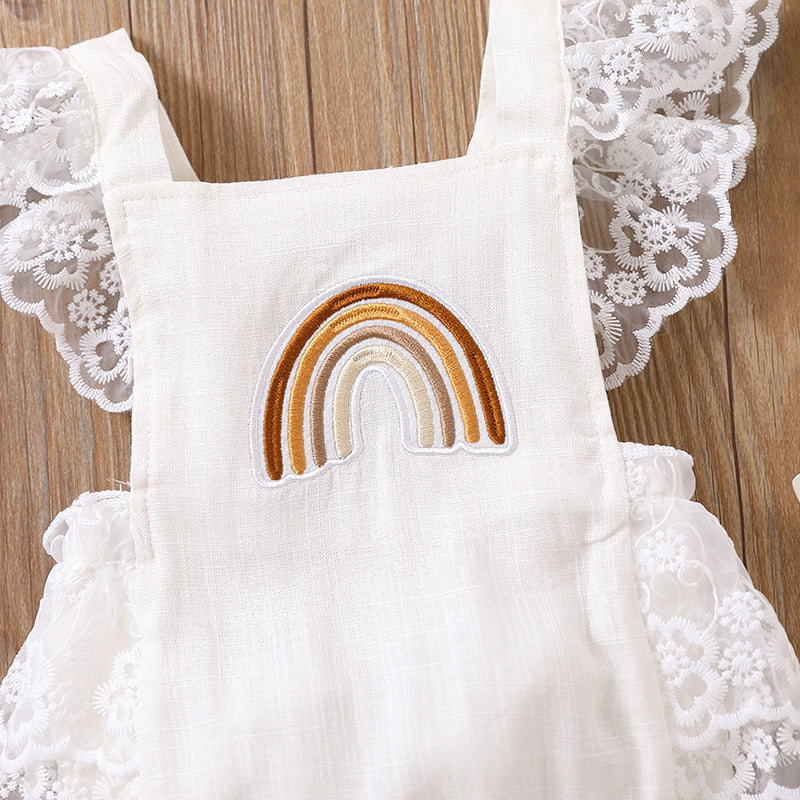 Children's Baby Rainbow Embroidered Lace Onesie