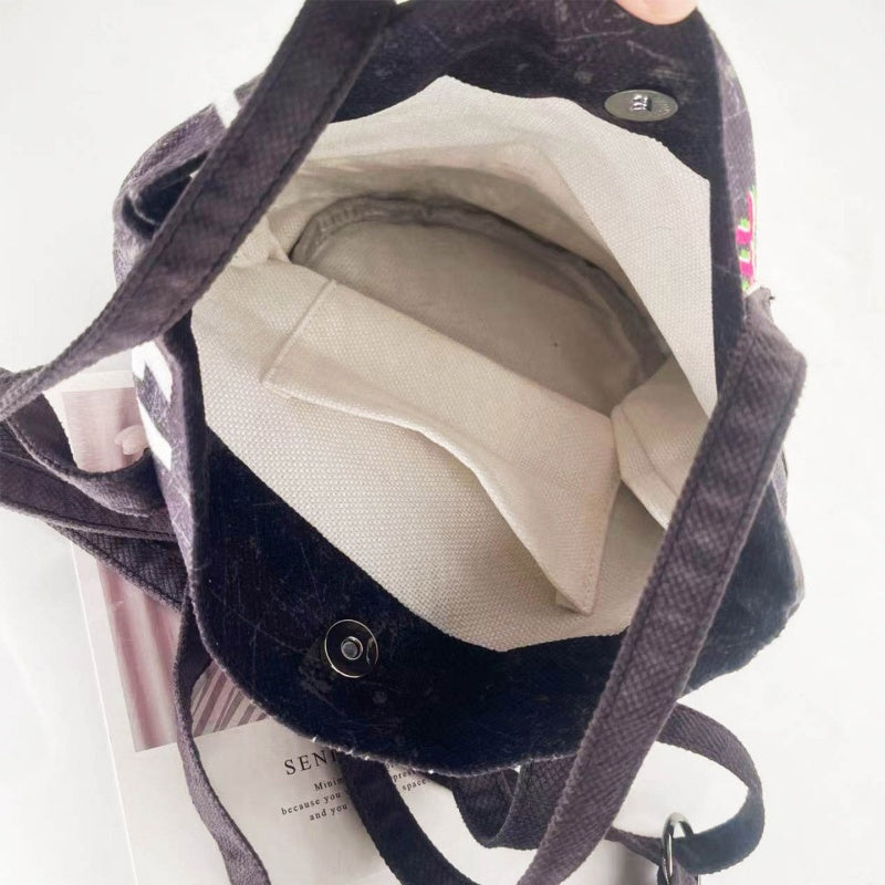 Casual Fashionable Commuter-friendly Extended Bucket-style Canvas Crossbody Bag