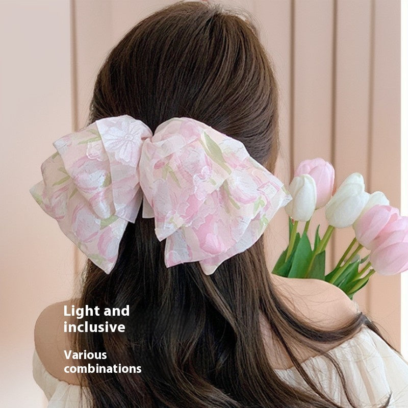Fairy Beautiful Women's Mesh Ribbon Back Head Spring Clip