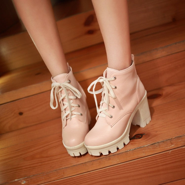 Ladies Lace Up High Heels New Sexy Thick Sole Punk Winter Snowshoes