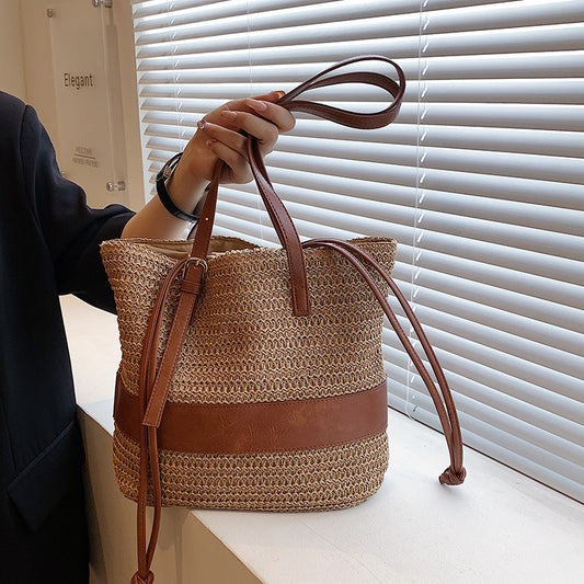 Women's Patchwork One Shoulder Straw Woven Bag