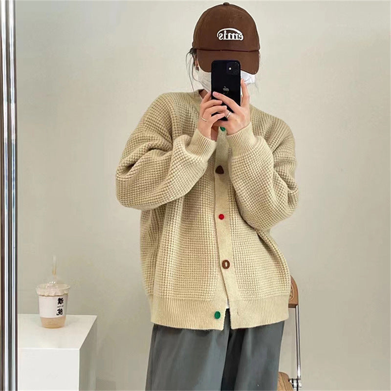 Women's Lazy And Gentle Color Button Sweater Coat