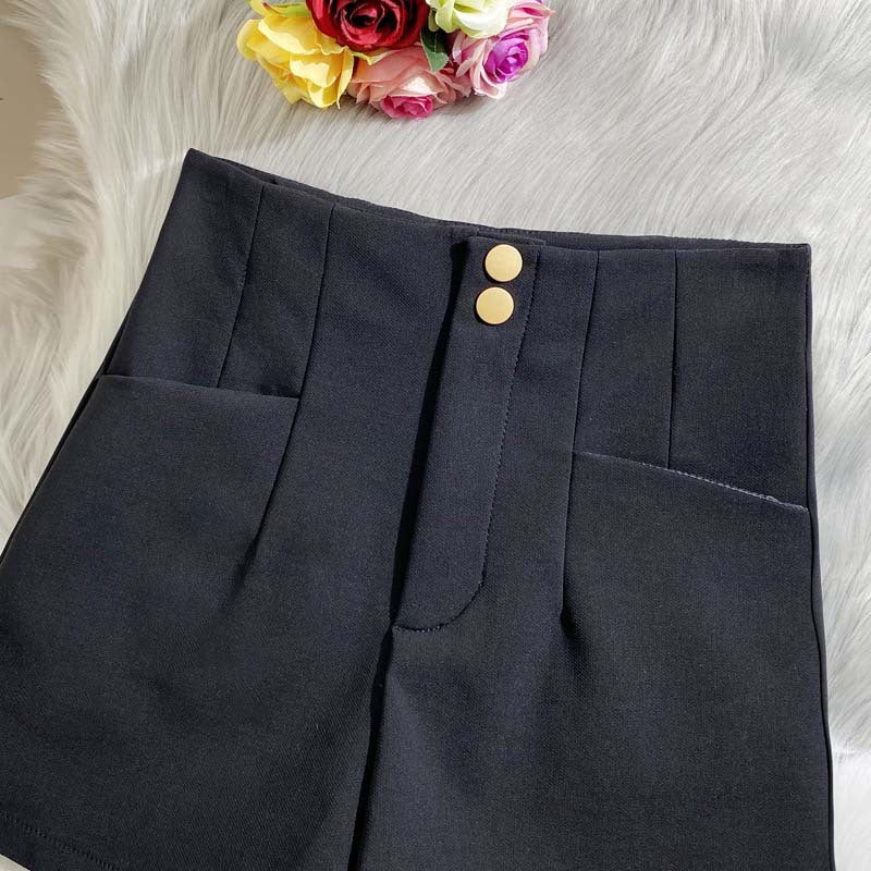 Women's Solid Color Simple Black Elastic Shorts