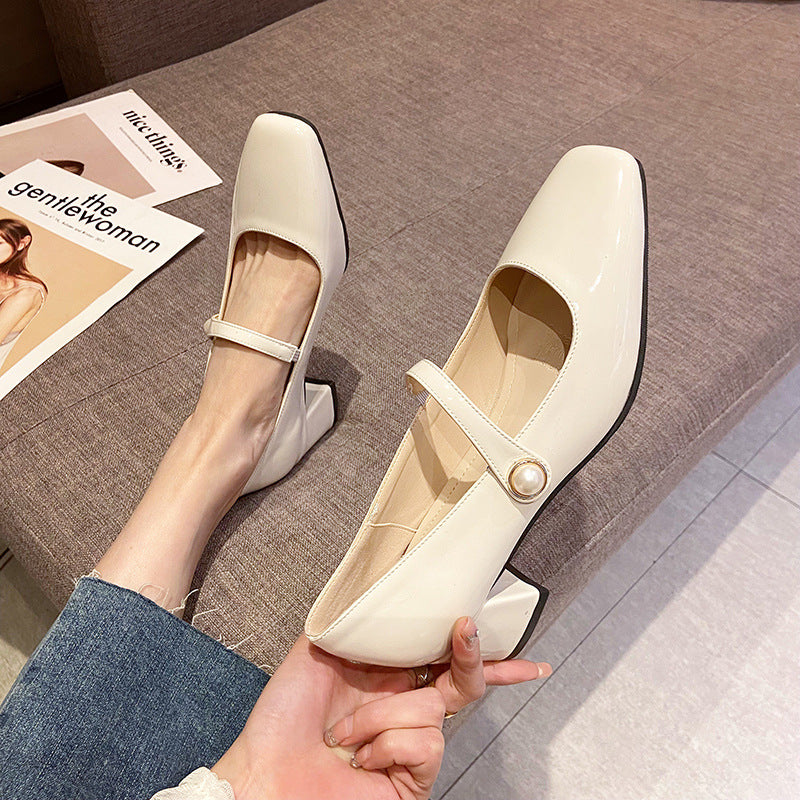 French Retro One Word With New Square Toe Mary Jane Shoes