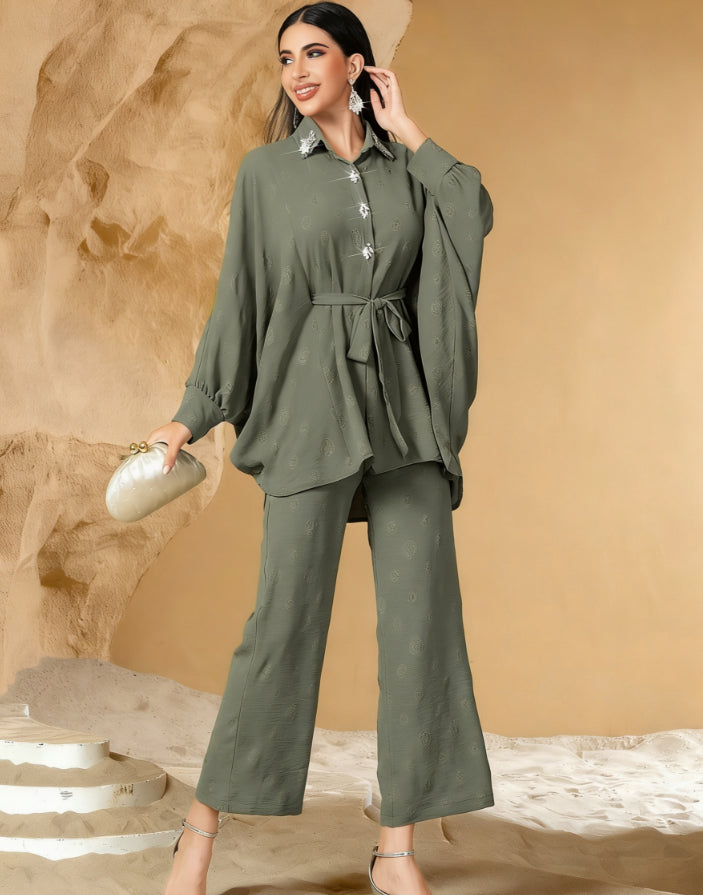 Women's Casual Shirt And Pants Two-Piece Set