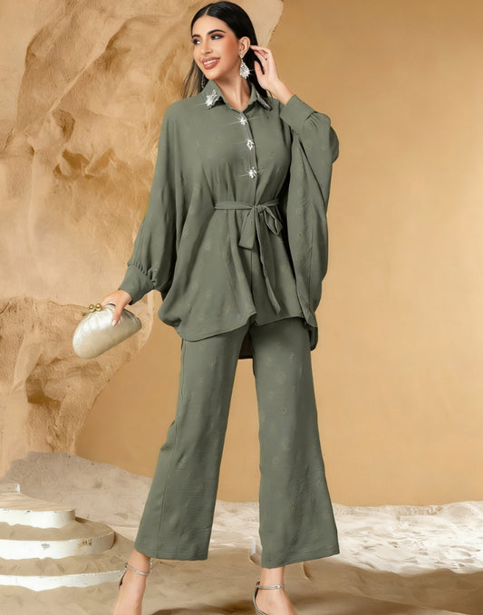 Women's Casual Shirt And Pants Two-Piece Set