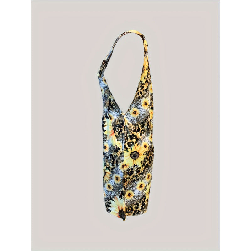 European And American-style Sleeveless Jumpsuit With A Sunflower Print