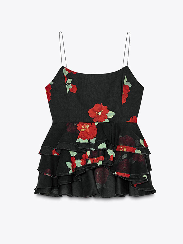 Floral Mesh Split Bodycon Skirt And Camisole Set For Women
