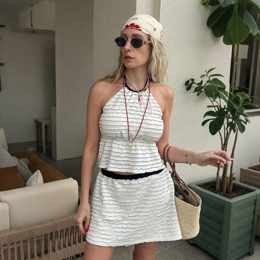 American-style Chic Womens Outfit Summer Set Solid Color
