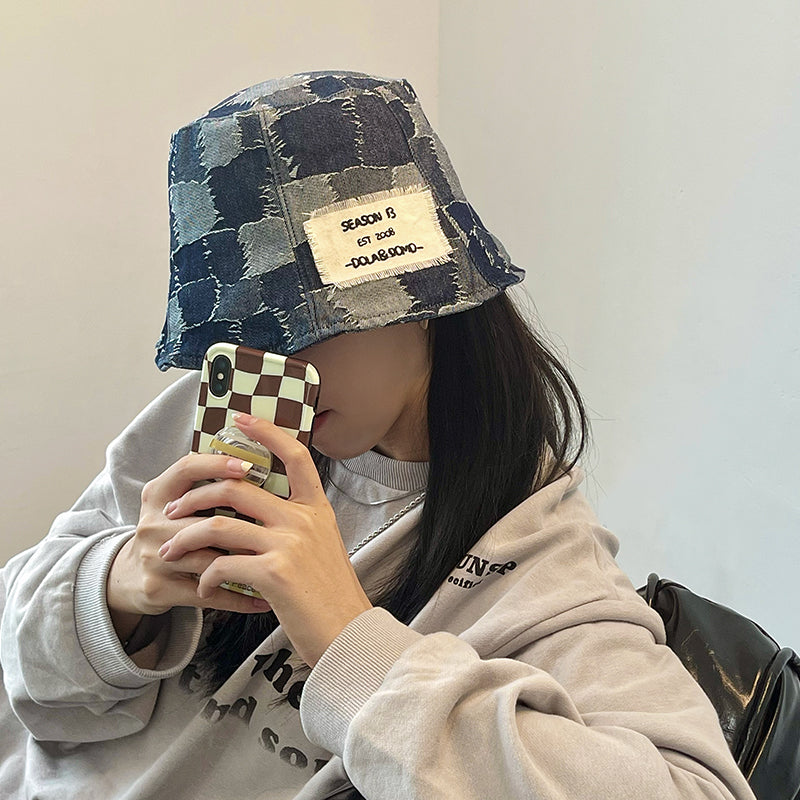 Vintage Patch Denim Patch Versatile Fisherman Hat