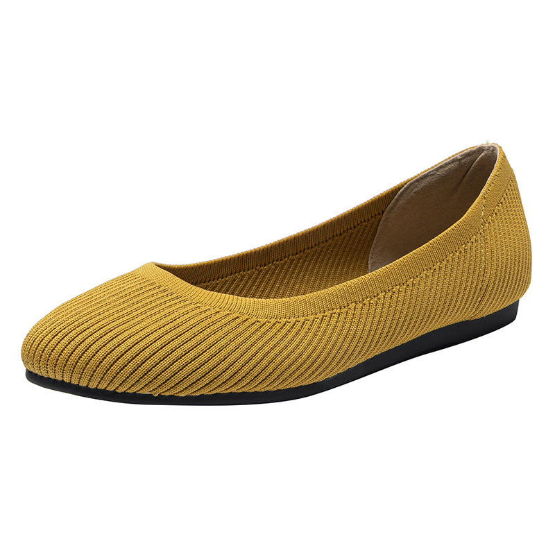 Round Toe Shallow Mouth Fabric Flat Knitted Soft Bottom Boat Shoes