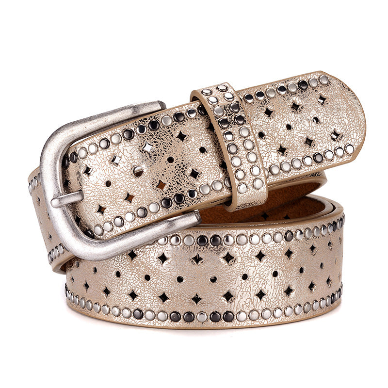 Rhinestone Rivet Alloy Pin Bucklea Fshion Casual With Jeans Belt