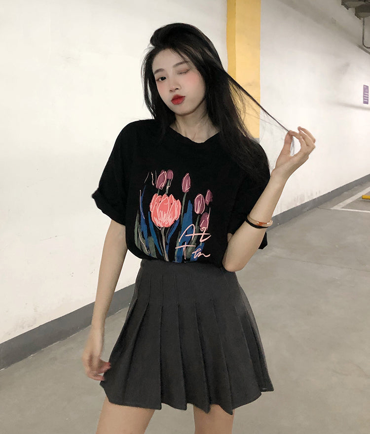 Women's Retro Loose Graffiti Cotton Short Sleeve T-Shirt