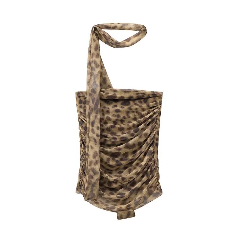 Women's Fashion Animal Print Halter Top A- Line Skirt