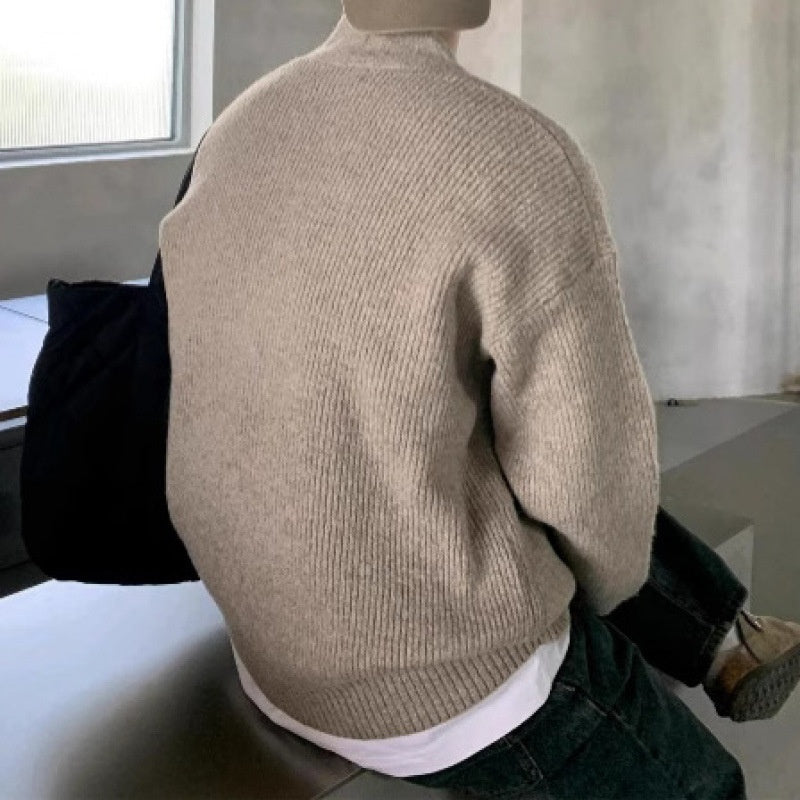 Mens Relaxed-fit V-neck Knit Jacket Versatile And Minimalist Style