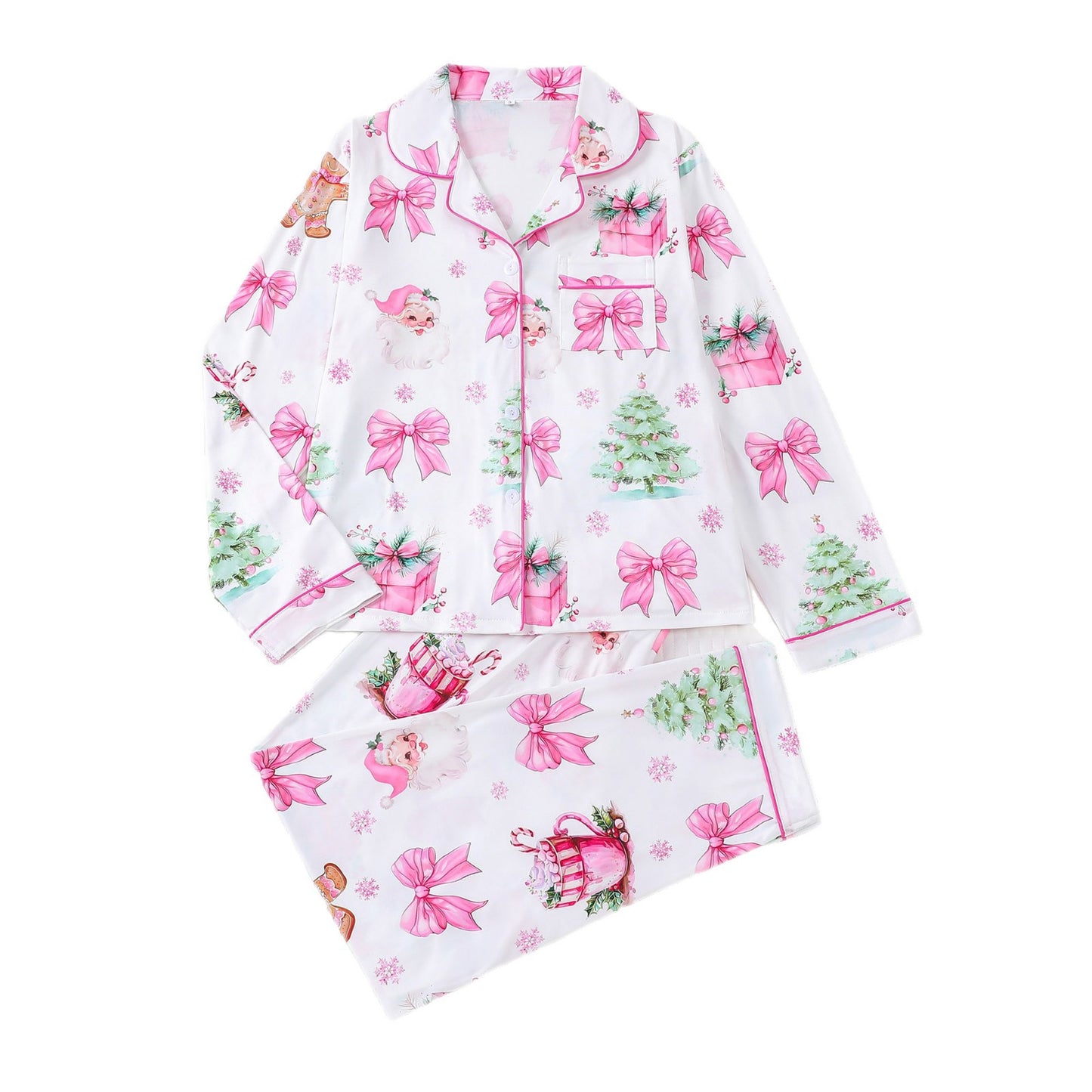 Women's Pajamas Four Seasons Christmas Printing Lapel Long Sleeve