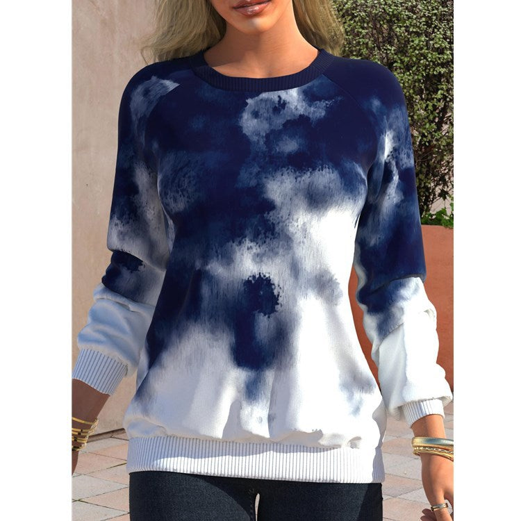 Dame Batikprint Rund Hals Raglan Afslappet Løs Sweatshirt