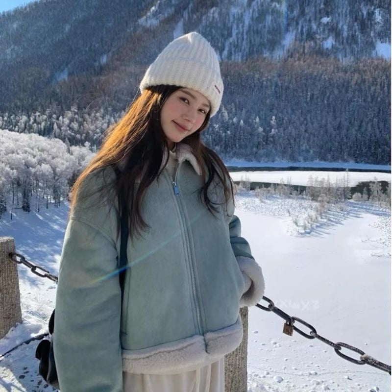 New Deerskin Velvet Composite Turn-down Collar Coat Women's Thickened