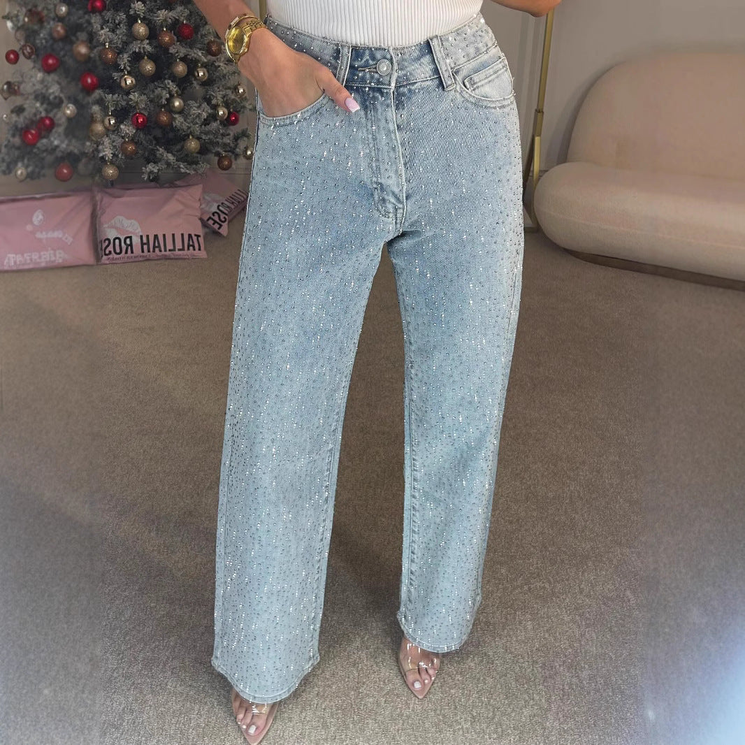Hot Girl With High Waist Straight Leg Pants