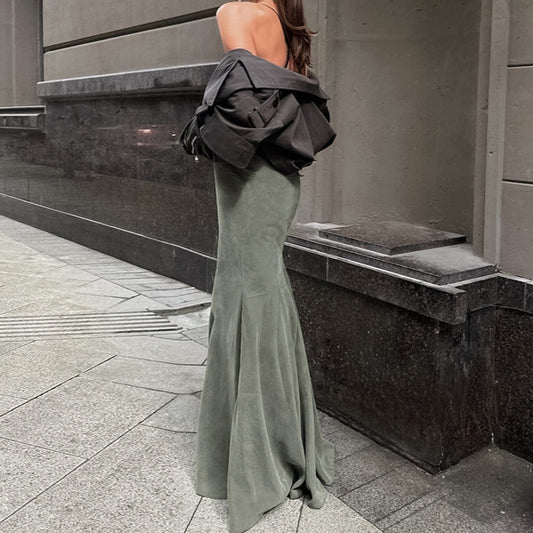 Retro Fashion Silver Fox Velvet Slim High Waist Sheath Fishtail Skirt