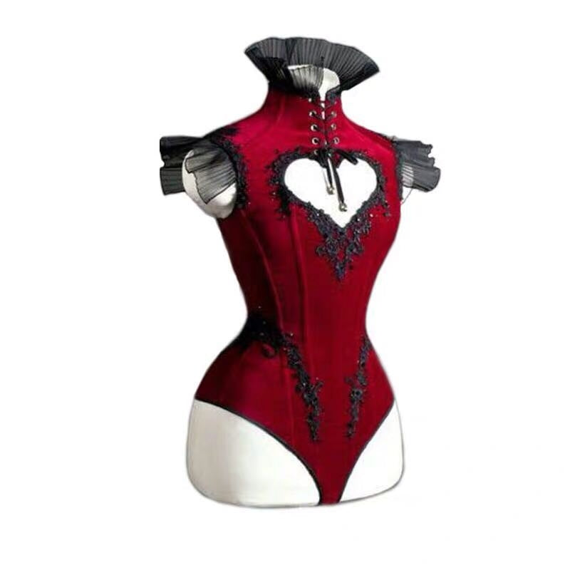 Natklub Rød Udhulet Hjerteformet Bundet Jumpsuit