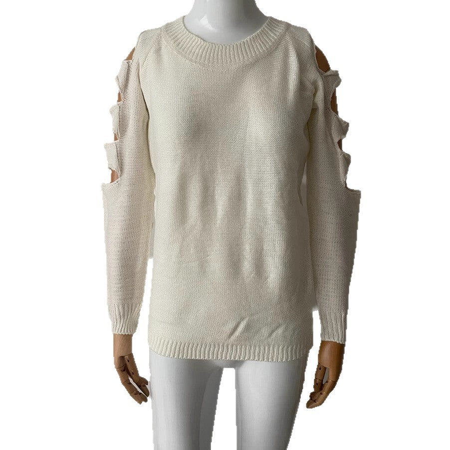 Women's European And American Round Neck Long Sleeve Off-shoulder Solid Color Sweater Bottoming Shirt