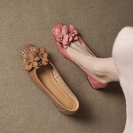 Authentic Leather Weave Cool Pumps Hollow Pumps Large Size Women's Shoes
