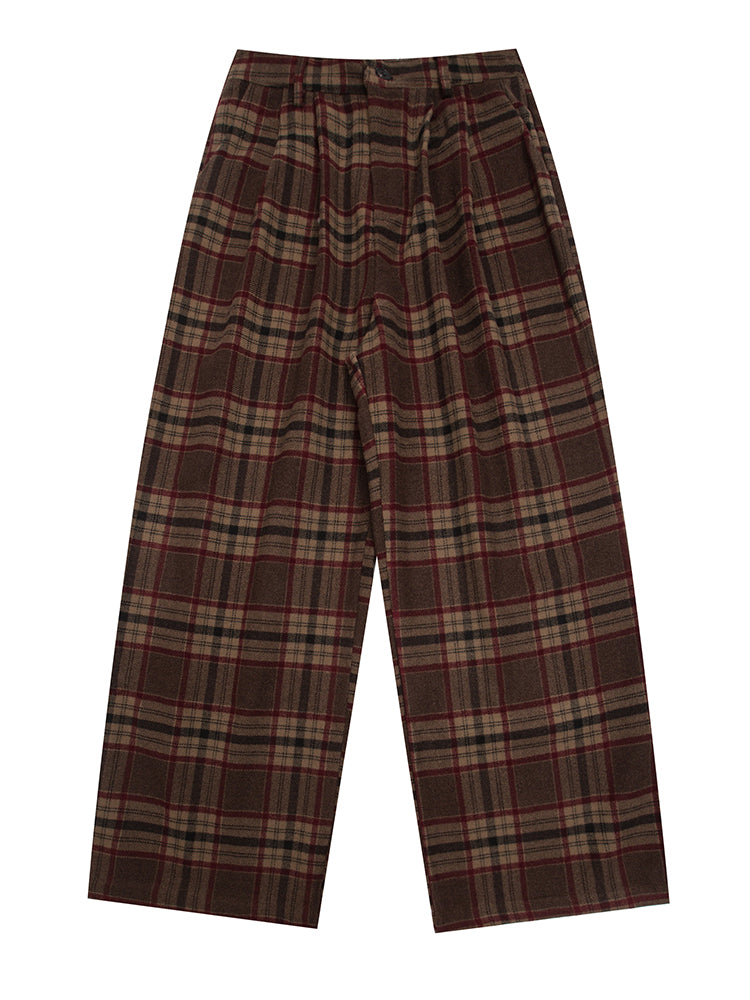 Vintage Woolen Thickened Plaid Casual Pants