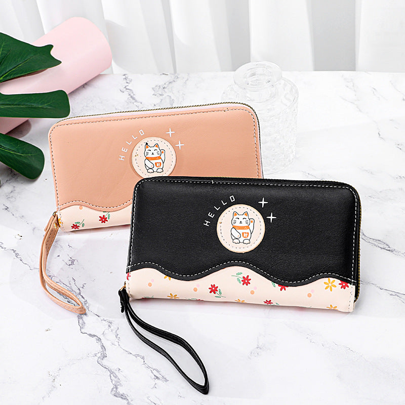 Women's Fashion Color Blocking Multi-card Zipper Handbag
